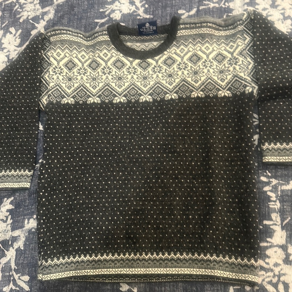 Skjaeveland Sweater Nordic Fair Isle Gray White Norway Size Medium